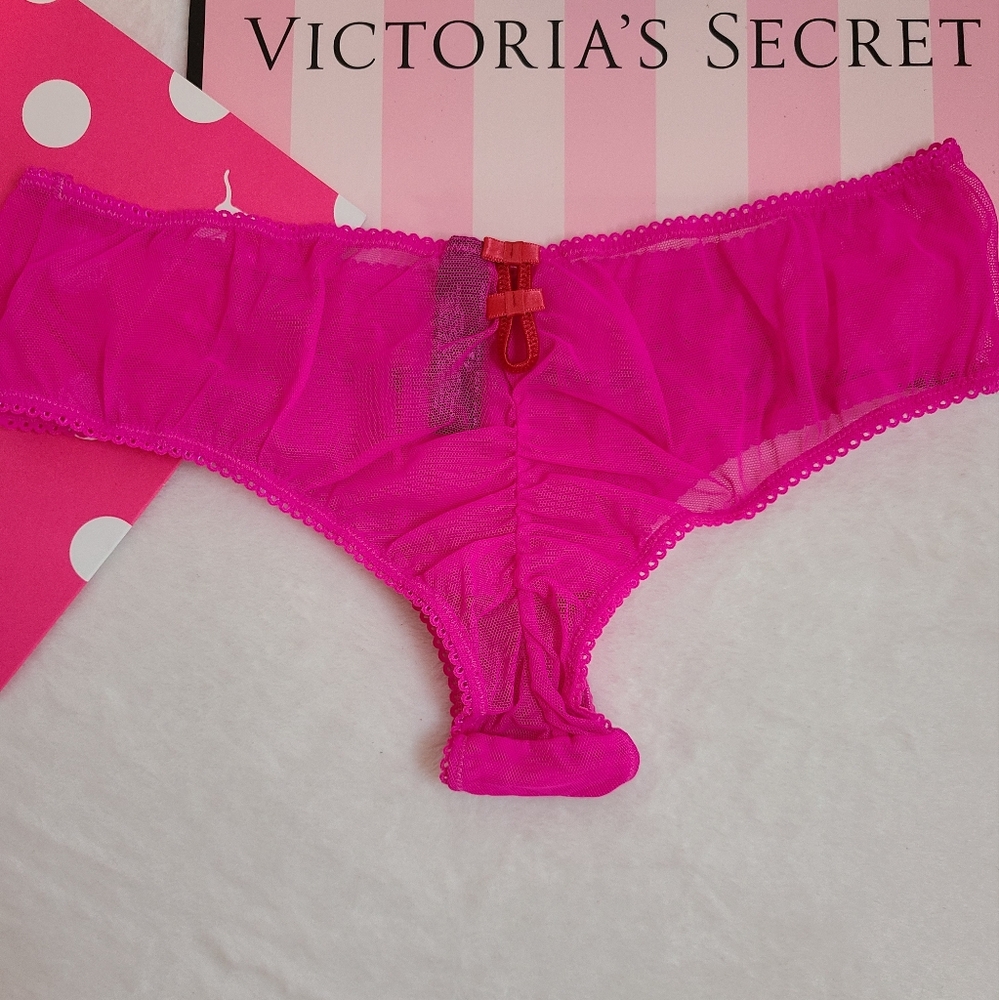 VTG VS Sexy Little Things Rhinestone Mesh Lace Cheeky Panty Size M Pink - Picture 3 of 6